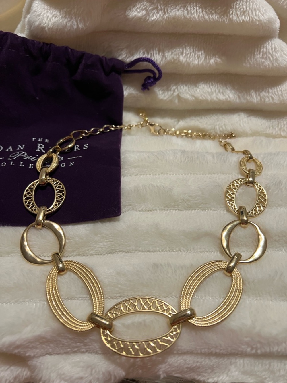 Joan Rivers Private Collection Gold Tone Link Necklace Vintage with Bag & Box